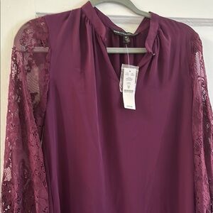 White House Black Market lacy Long Sleeve Mandarin Collar Blouse